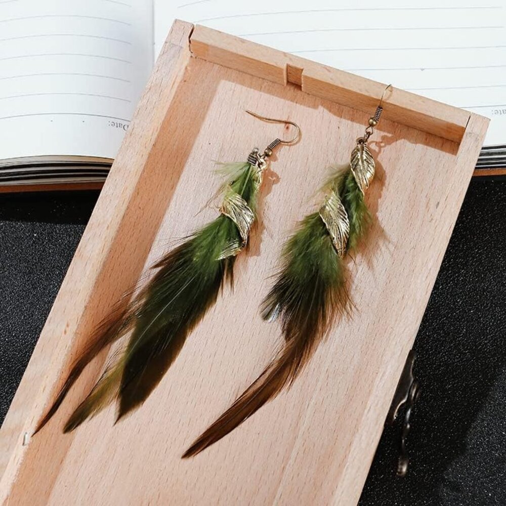 Artisan Craft Feather Earrings - Lavish Multicolor Dangles for All Occasions - Picture 3 of 4